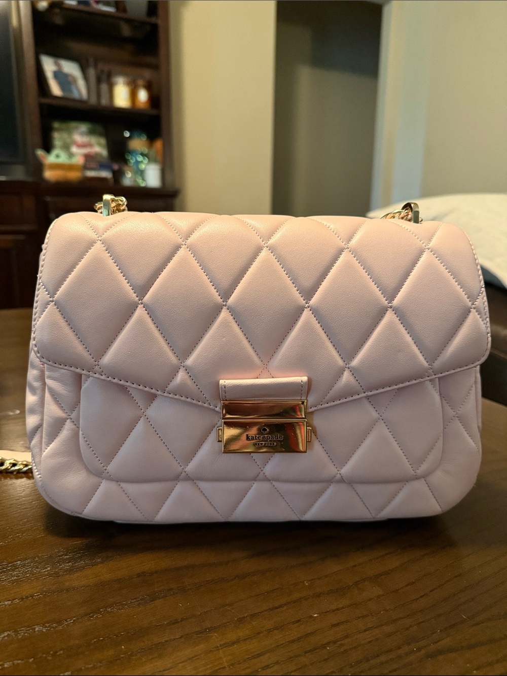 kate spade Quilted Leather Crossbody in Pale Pink with Gold Hardware